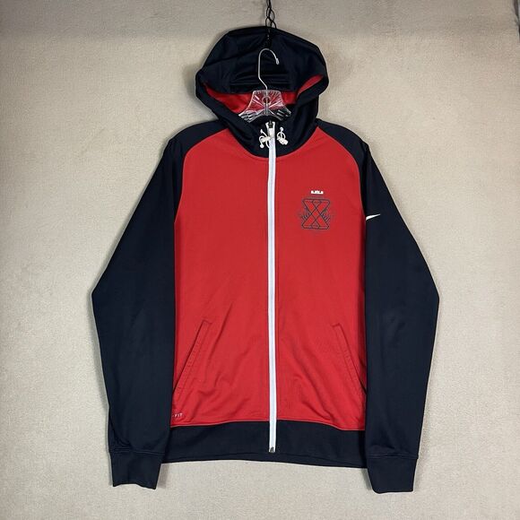 Nike Track‎ Jacket Mens Medium Red Black LeBron James Lion Forged Swoosh Hoodie
